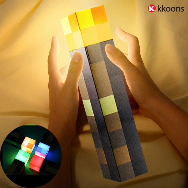 꾼스 2026 마인크래프트 횃불 조명 4가지 불빛 마크 전등 토치 충전식 무드등