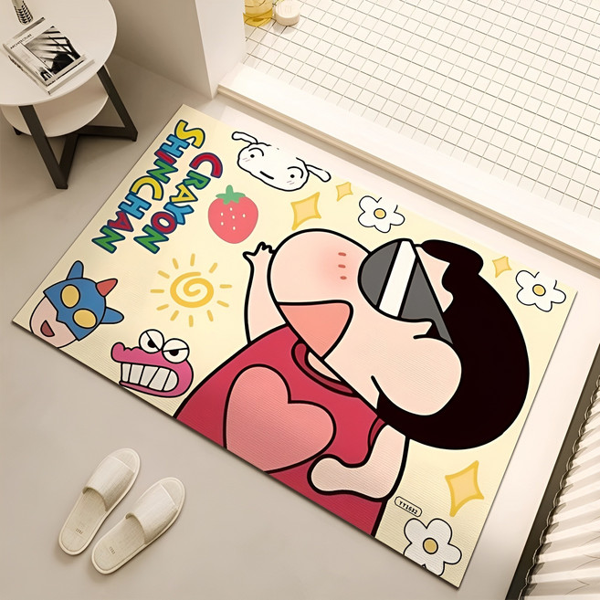 욕실 발매트 규조토 미끄럼 방지 속건 화장실발매트 주방 문어귀 매트 큐티보이, 화이트+레드