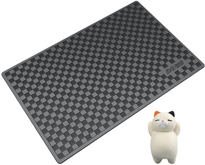 체크 무늬 차량용 자동차 논슬립 미끄럼방지 패드 + 잠자는 고양이 액세서리, 블랙 L, 1개
