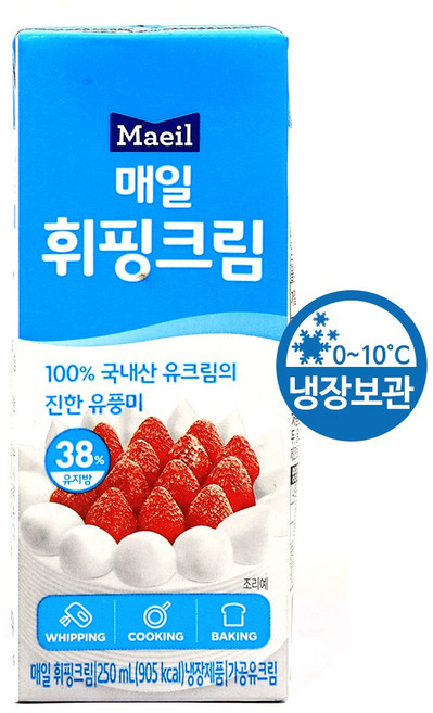 푸드올마켓_ 매일 휘핑크림(유지방38%) 250ml-소용량 /냉장, 1개, 250ml