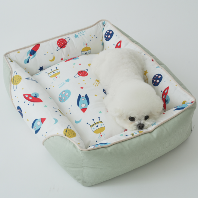 홀릭하임 할매 강아지 꽃 방석 사각 커버분리형 양면 사계절 쿠션 K02, 1개, 그린