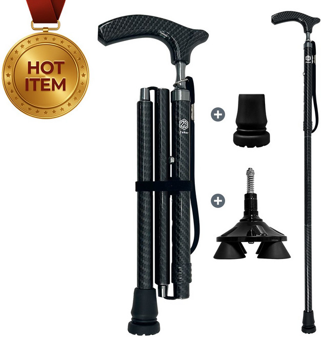 제커 지팡이 4발 노인 어르신 고급 포장 선물용 지팡이, 블랙, 1개, 접이식가능, 컴팩트 프로