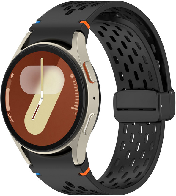 갤럭시워치 호환 날개형 스포츠 실리콘 스트랩 타공 디버클 밴드 7 6 5 4, 블랙