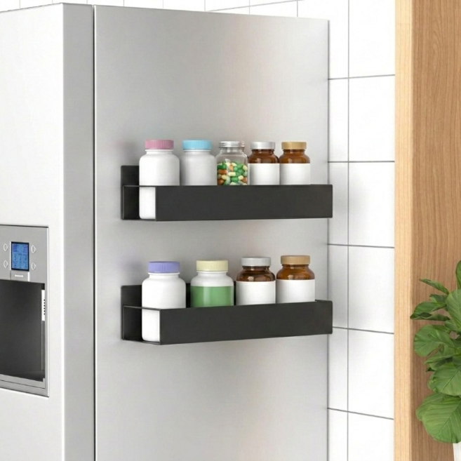 포인터러브 냉장고 세탁기 현관문 전자렌지 초강력 자석 선반 대형 사이즈, 2개, 블랙