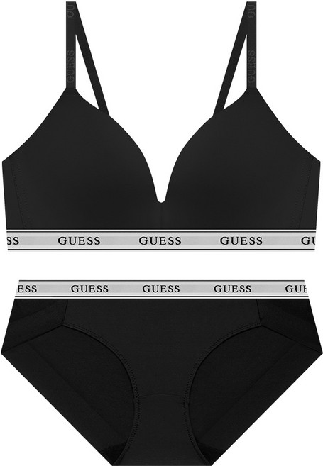 게스언더웨어 라이트 글램 노와이어 브라 팬티 세트 - 블랙