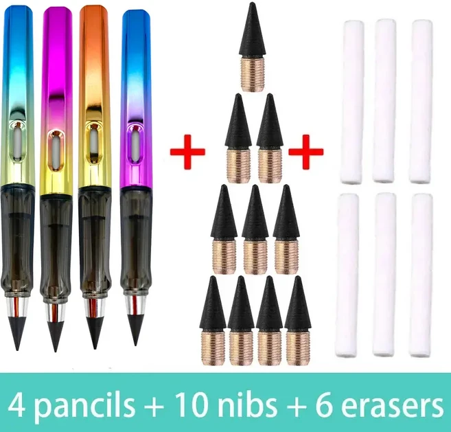 사무실용 무한 연필 세트 날카롭게 하지 않는 영원한 귀여운 무제한 펜 미술 용품 학교 문구 펜촉 지우개 20 개, Set M