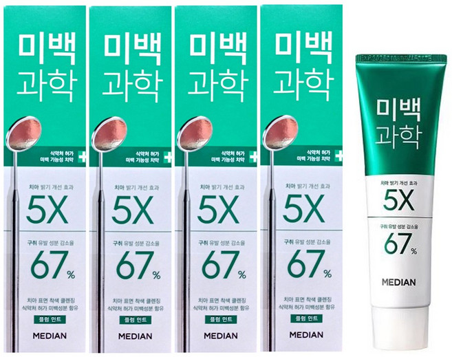 메디안 미백과학 플럼민트향 치약, 100g, 4개