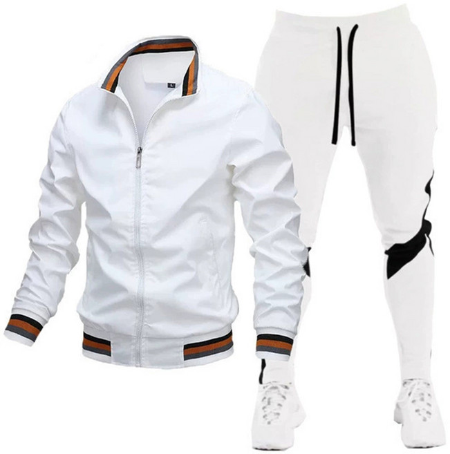 FANSYLI 남성 트레이닝복 세트 남자 체육복 세트 지퍼 점퍼+밴딩 트레이닝 바지 투피스 봄가을 데일리 통근 상하복 세트 빅사이즈 XR2512D25