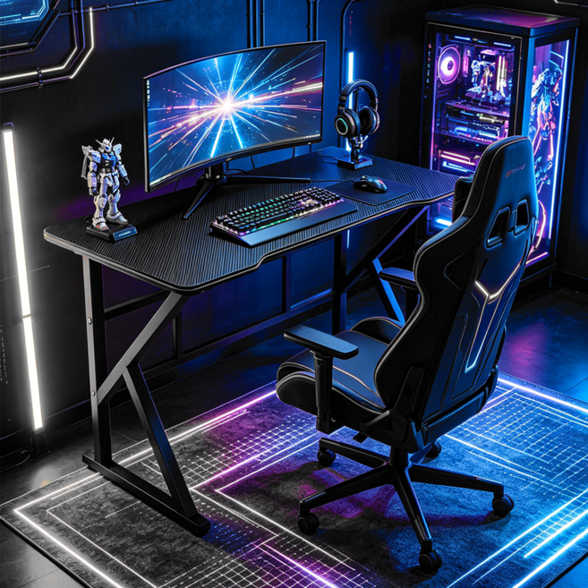 하루꿈 게이밍 테이블 컴퓨터 책상 와이드 책상 게임 공부 사무 원룸 서제 다용도 데스크, 블랙