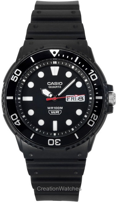 Casio 표준 아날로그 레진 스트랩 블랙 다이얼 쿼츠 MRW-230H-1E1V 100M 남성용 시계