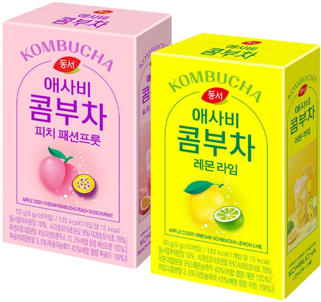 동서 애사비 콤부차 레몬 라임 10T+피치패션프룻10T, 2개