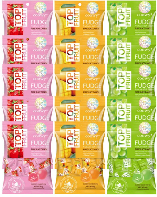 [국내배송] COOWY 탑젤리 베트남 망고젤리+딸기젤리+청포도젤리 세트 탑프루트 FUDGE, 5세트, 240g