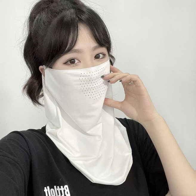 2P 숨쉬는 쿨 원단 얼굴 가리개 햇빛 자외선 차단 마스크 골프 페이스 커버 워머, 1세트, 화이트+차콜