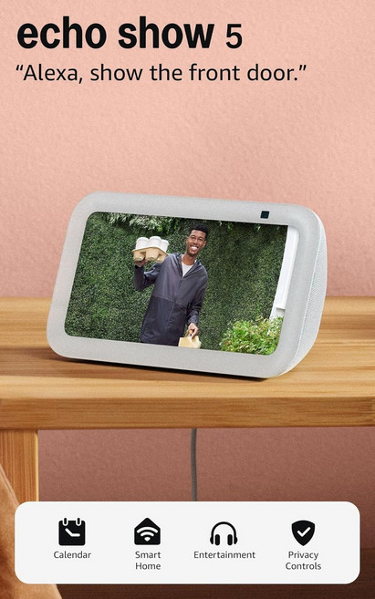 Amazon Echo Show 5최신 모델 Alexa+ 얼리 액세스가 지원되는 스마트 디스플레이 2배의 베이스와 더 선명한 사운드 Glacier White 호환, Charcoal, Device only