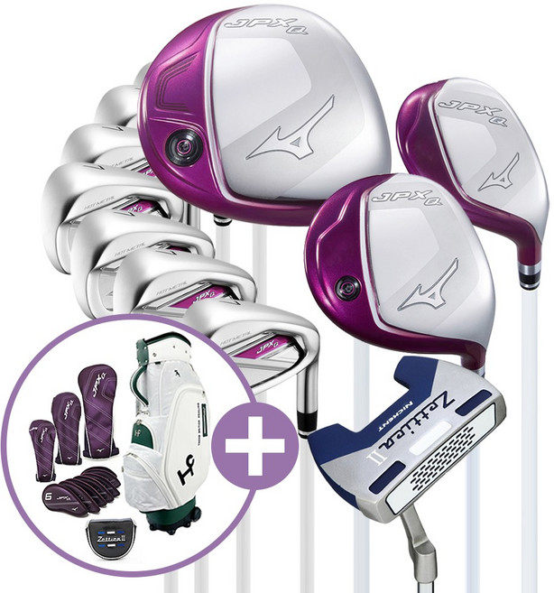 [미즈노코리아정품] JPX Q 프리미엄 여성 풀세트 11PCS(골프백 포함), 골프백01 - 그린