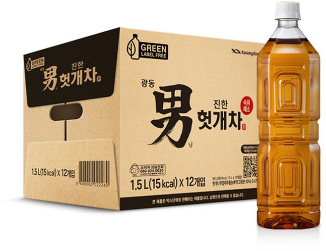 광동제약 진한 헛개차 무라벨 그린, 1.5L, 6개