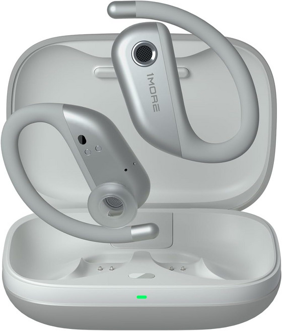 1MORE 핏 오픈 이어버드 S50 이어 무선 헤드폰 블루투스 5.3 4 마이크 포함 스포츠 러닝용 이어훅 IPX7 고속 충전 38시간 재생 시간 앱을 통한 프리셋 EQ 실버, Sliver, Normal, Modern