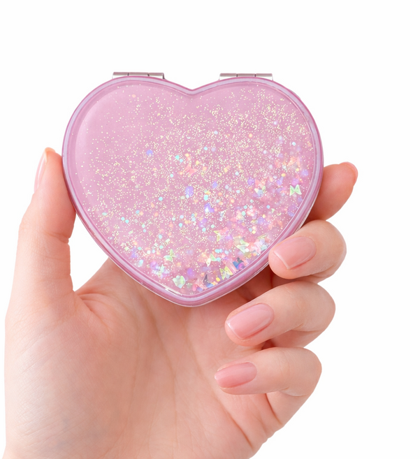 소담리빙 글리터 워터볼 휴대용 접이식 손거울, 하트, 1개