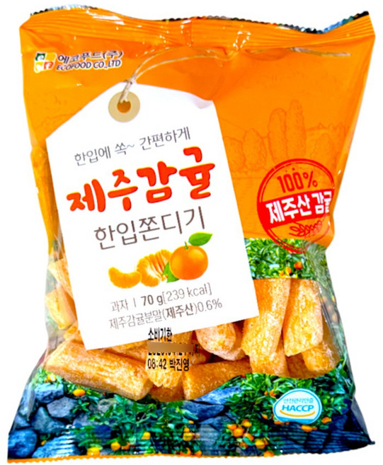 에코푸드 제주 감귤쫀디기 70g 쫀드기 추억의과자 옛날간식, 1개