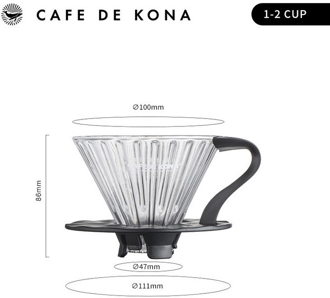 CAFEDE KONA 時光·慢 玻璃濾杯（1-2杯份), 1個, V01黑色（1-2杯份）-（送20片濾紙, N/A