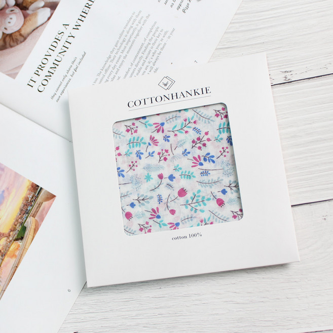 렌느 여성손수건 국산 아사 가제 면 미니 쁘띠스카프 목손수건 케이스포장 플라워 꽃무늬