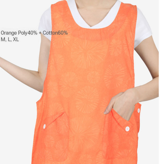 [ ULA102OR ] 오렌지색/주황색/얇은/경량/가벼운/라운드/가정용/요양보호사/요양원/간병인/양면/원피스/앞치마, 1개, M