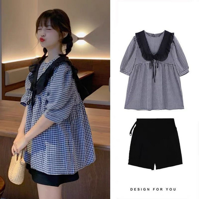 임부복 여름 투피스 반팔 셔츠+반바지 소향풍 임산부 세트 MJS