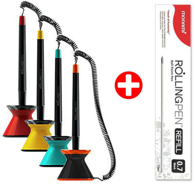 모나미 롤링펜 부착식 0.7mm, 1개, 롤링펜(4자루)+리필심(12자루)