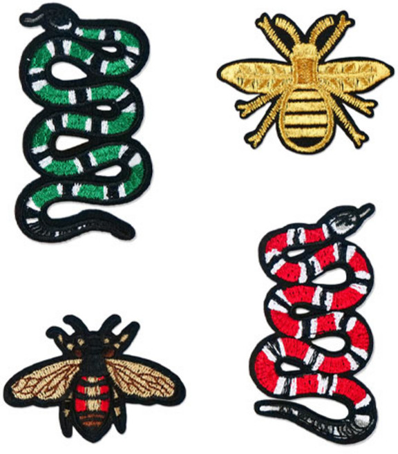 뱀 스네이크 꿀벌 동물 스티커 열접착식 자수 패치 와펜 4종 세트 E159, 4개, 혼합색상