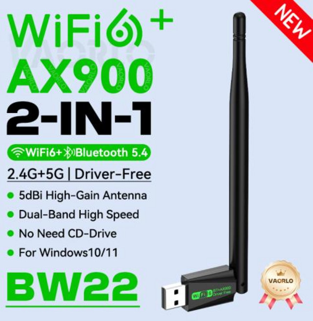 AX900 WiFi6 USB 어댑터 블루투스 5.4 듀얼 밴드 2.4G&5GHz 2 in 1 동글 무선 네트워크 WLAN 수신기 (윈도우 10/11 드라이버 불필요), 2)AX900 BT5.4 BW22, [01] AX900 BT5.4 BW22