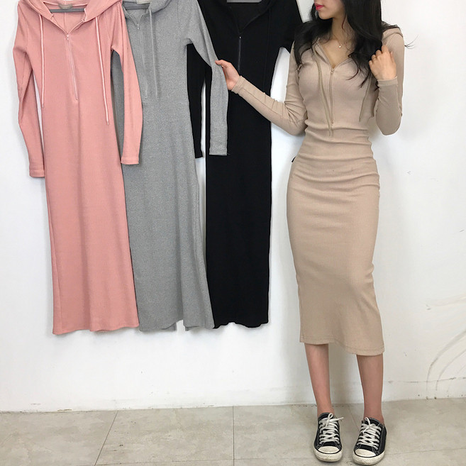 무배 골지 지퍼 후드집업 롱원피스 후드원피스