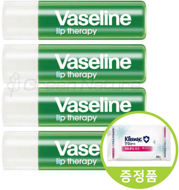 바세린 립테라피 스틱 4.8g + 크리넥스 안심물티슈 20매 증정, 1개, 스틱 알로에 4개 +증정품