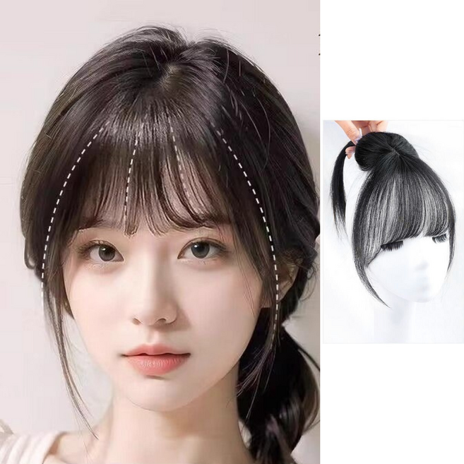 미제르바 앞머리 정수리 가발 볼륨 시스루뱅 헤어피스, 1개, 쿨블랙