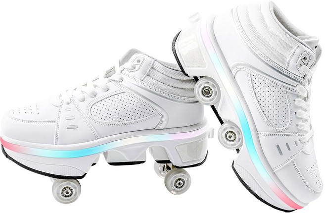 축소 가능한 롤러스케이트 성인 롤러스케이트 4륜 스케이트 밤에 빛나는 LED등 롤러스케이트, 하얀색LED5507, 1개