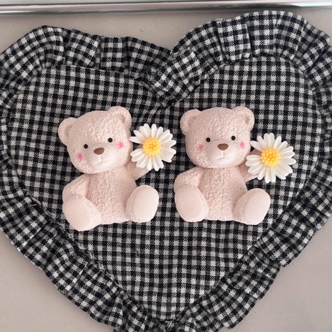 데이지 곰돌이 차량용 석고방향제 [리필오일+차량용클립+선물포장], 블랙체리