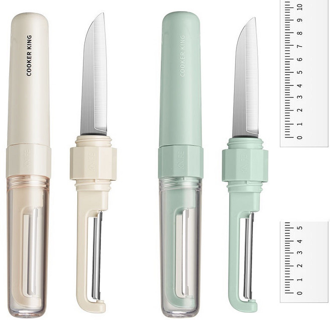 炊大皇水果刀削皮刀二合一 宿舍用學生颳皮器 家用便攜蘋果去皮神器 竹青綠+優雅白, 竹青綠1只+優雅白1只, 1個