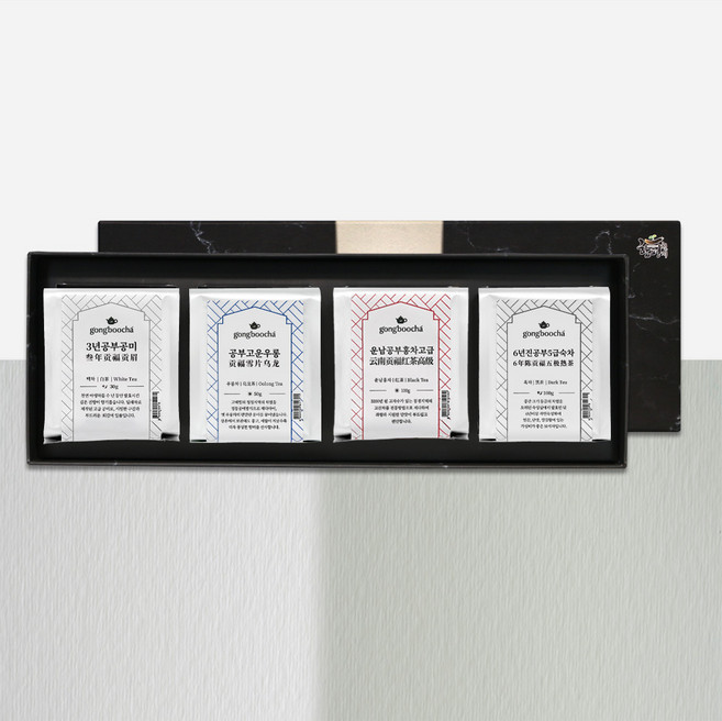 [중국차 선물세트] 공부차 실버파우치 4종 기프트 박스, 1set, 1개