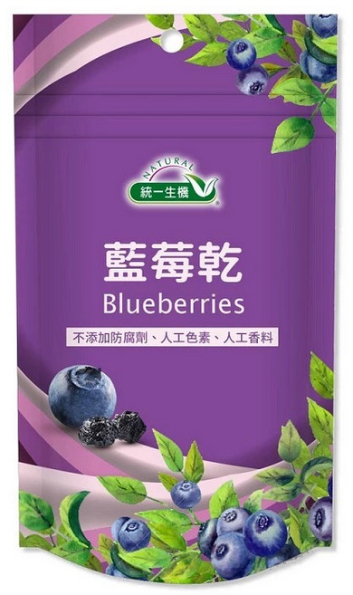 統一生機 藍莓乾-無添加健康零食 富含花青素 獨立包裝方便攜帶, 1個, 100g