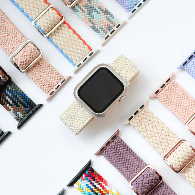 타임스토리 디먼트 애플워치 호환 브레이드 솔로 루프 스트랩 니트 밴드 시계줄 10 9 8 7 6 SE2 SE 5 4 3 2 1, 01.팝핑블랙+강화풀커버 블랙, 1개