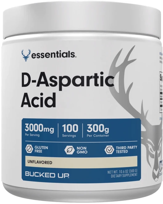 BUCKED UP Essentials D-Aspartic Acid 벅드업 에센셜 디아스파틱산 남성호르몬 테스토스테론 60회분, Unflavored, 1개, 300g - 쿠팡