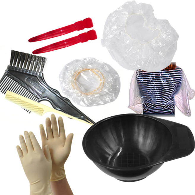루시피 셀프 염색 시술도구 8종 풀 세트/염색솔 염색볼 장갑 비닐캡 귀덮개 핀셋, 1개