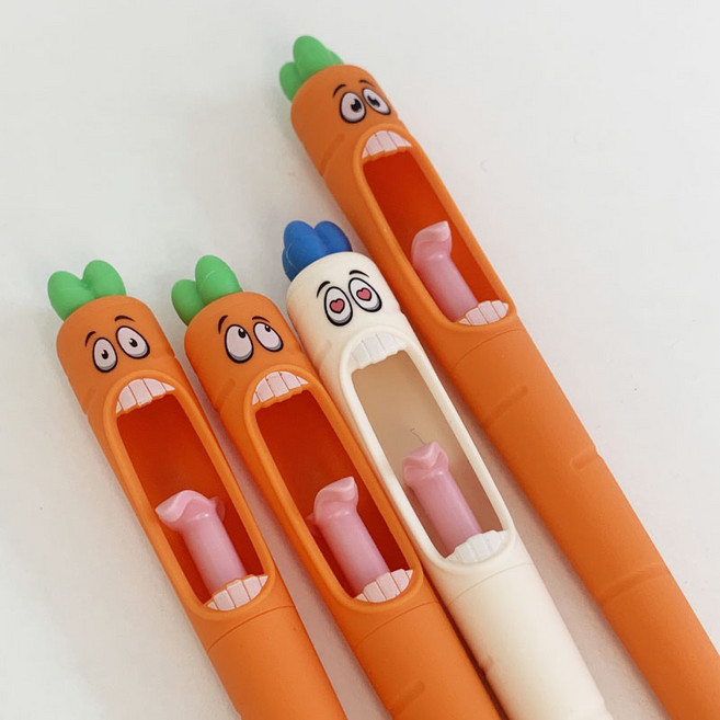 리빙릿 당근 볼펜 4개 세트 웃긴 캐릭터 필기구 디자인 문구 학용품, 1박스