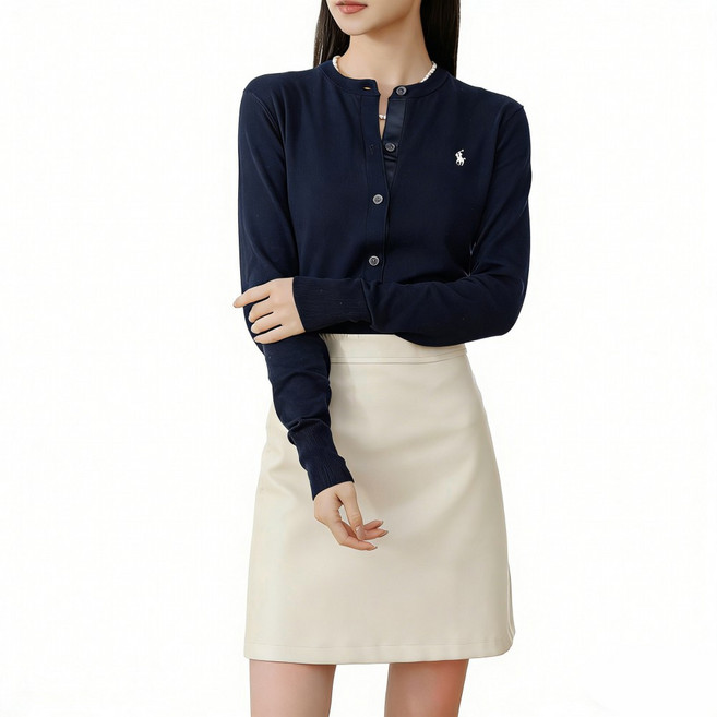 폴로랄프로랜 여성 카디건 피마코튼 니트 네이비