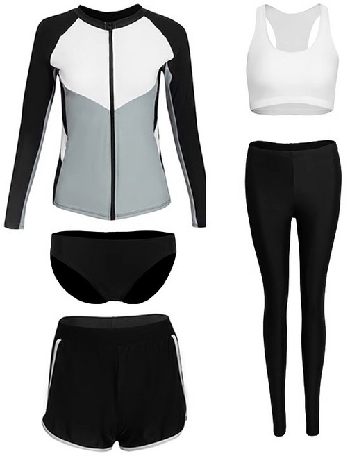 여성 분리형 체형커버 실내수영복 긴팔래쉬가드 5종 세트, 그레이