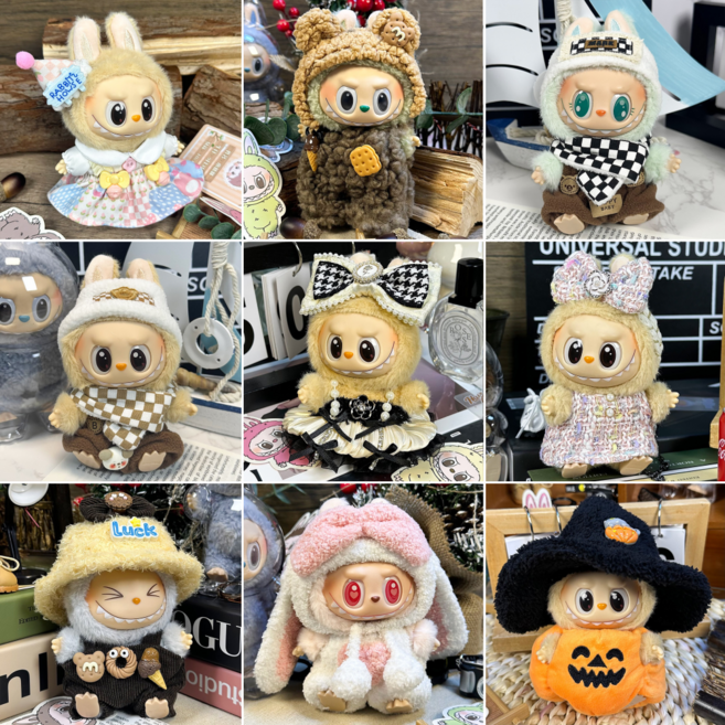 라부부 고급형 럭셔리 인형옷 1~3세대 모음전(15cm~17cm/인형미포함)/팝마트 의상 악세서리 꾸미기 키링, 05.블랙리본 구슬원피스, 1개