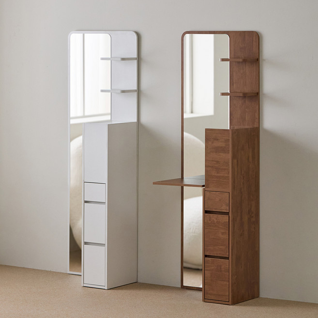 파로마 메이 전신거울 폴딩선반 수납 스탠딩 화장대, 헤이즐넛