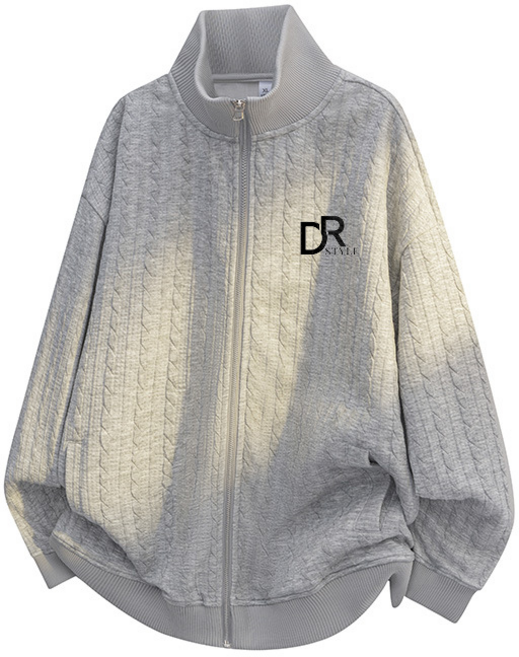 STYLE DR 남녀공용 봄가을 오버핏 하이넥 자수 집업 자켓