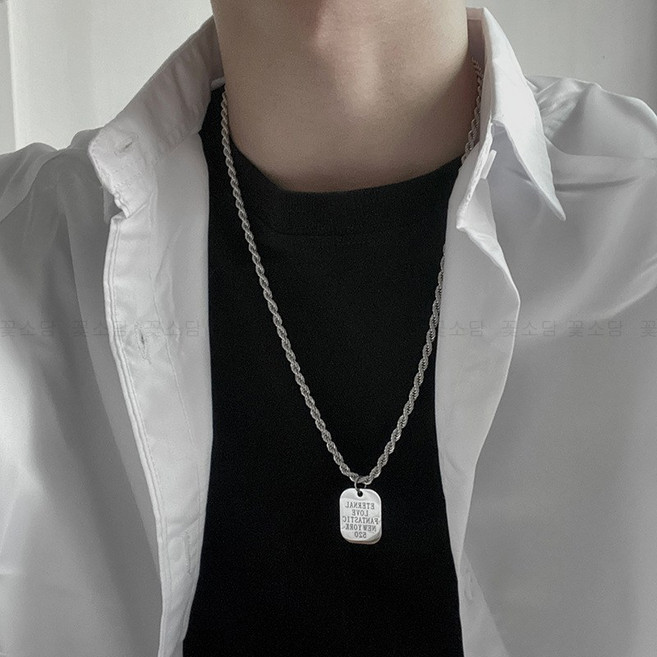 꽃소담 남녀공용 써지컬스틸 체인 목걸이 이니셜 스퀘어 팬던트 데일리 롱 목걸이 변색방지 JQL88