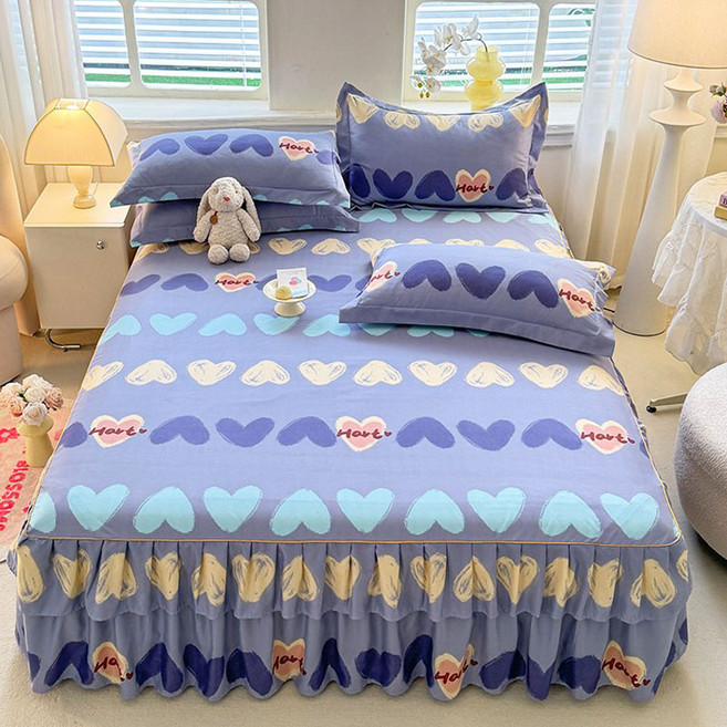 혜신 꽃무늬 프릴 침대스커트 누빔 심플 디자인 매트리스 커버 고정밴드형 침대보호커버