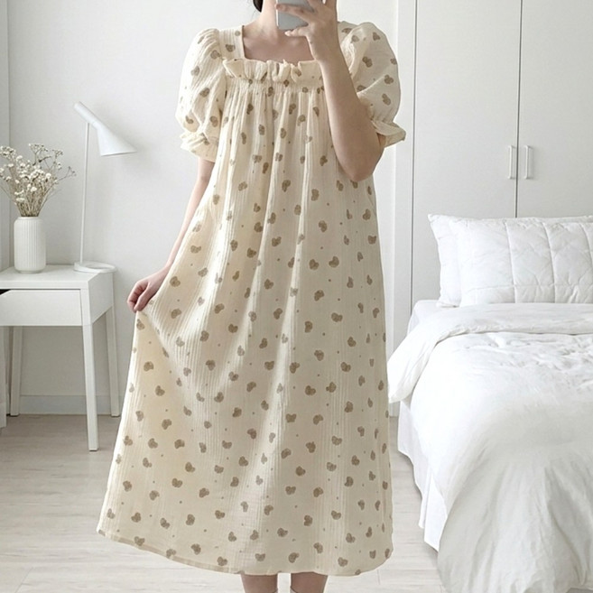 제르논 여성 반팔 홈웨어 원피스 잠옷 파자마